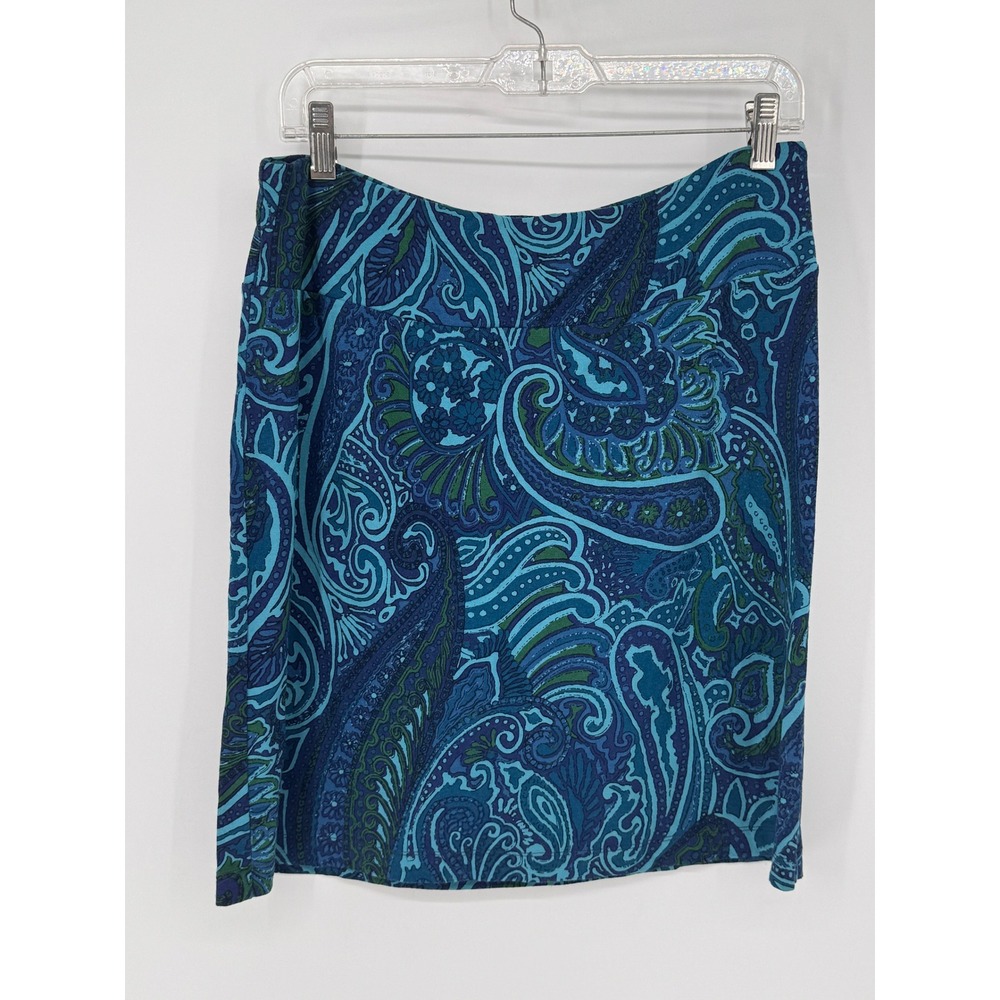 Tommy Bahama Skirt Womens Small Blue EUC Paisley Stretch Jersey Pull On